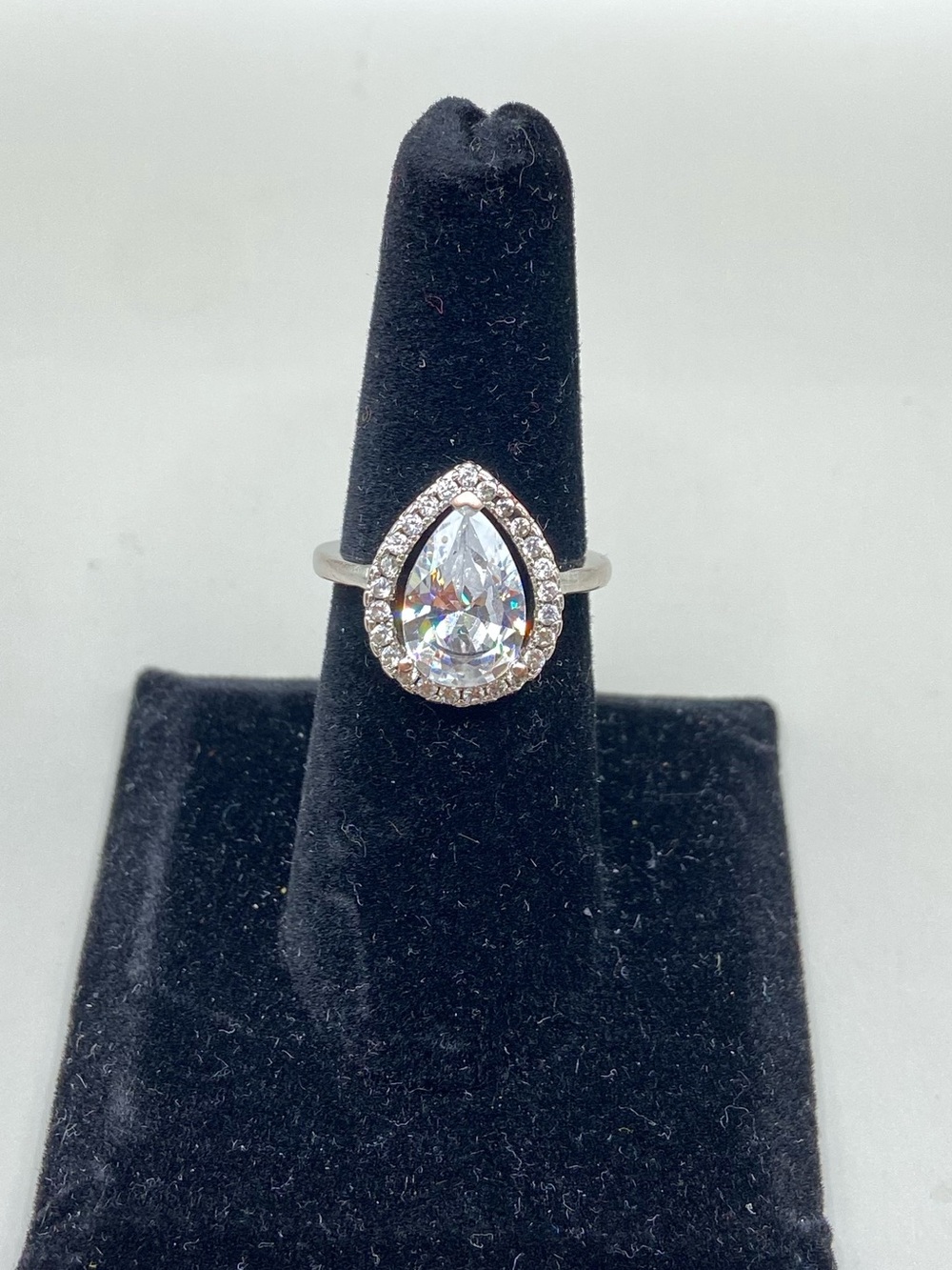 Pear Shaped Cubic Zirconia Halo Statement Ring